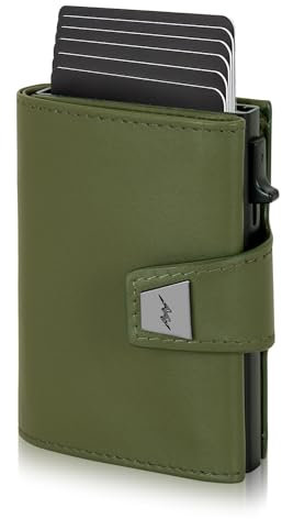 Marc Peter® Geldbörse Herren Leder, Portmonee Herren mit Münzfach & RFID Schutz, Slim Pop-up Kartenetui, Geldbeutel Herrens für 9-11 Karten ID-Fenster Geldscheinfach Smart Wallet for Men Grün