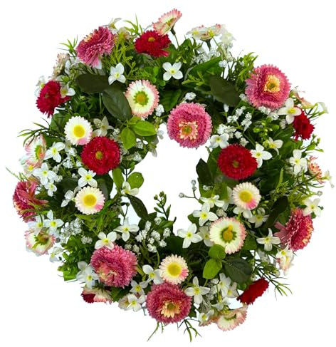 Künstlicher Belliskranz. ca. 30cm. Künstliche Gänseblümchen, Frühlingsdekoration, Frühlingskranz, Türkranz, Türdekoration ROSA