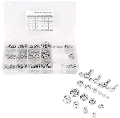 Hutmutter, 180-teiliges Muttern-Sortiment-Werkzeug-Set, Edelstahl-Muttern-Set, Flügelflansch-Sechskantmuttern, Schrauben, Reparaturwerkzeug M2 M2,5 M3 M4 M5 M6, Mutter,