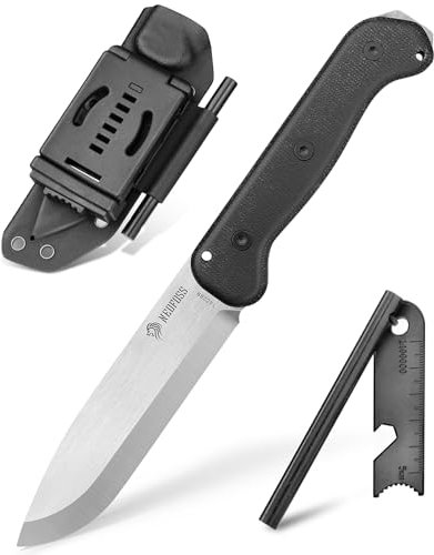 NedFoss Berglöwe II Survival Messer, 11.5cm 14C28N Stahl Full Tang Outdoor Messer, Jagdmesser mit Micarta Griff, 42A Gürtelmesser mit Skandi Schliff, Bushcraft messer mit Feuerstahl & Kydexholster