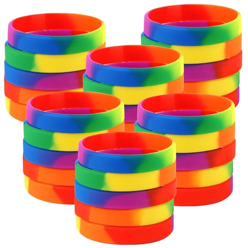 Cosswe 30 braccialetti in silicone arcobaleno, sei braccialetti arcobaleno, per l'inizio della scuola, regali per feste, per colleghi e adolescenti