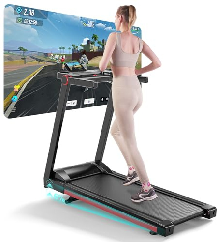 Superun Laufband für Zuhause Klappbar mit Steigung bis 16 km/h mit APP, Trainingskursen und Multi-Runner-Rennen - max 158 KG