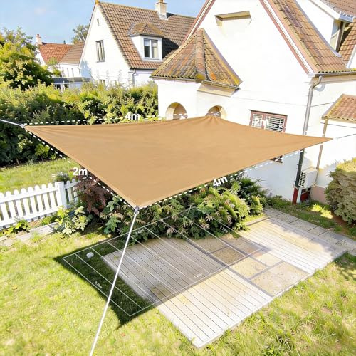 HAIKUS Toldo Vela Rectangular 2x4 m, Vela de Sombra 4x2 m HDPE, Transpirable, Resistente, 98% Protección Rayos UV para Exterior, Jardín, Terrazas (Arena)