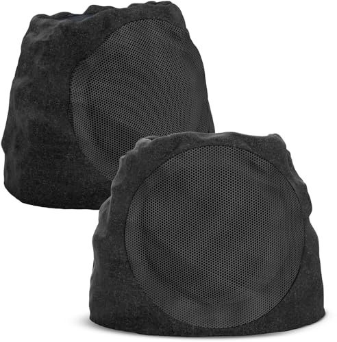 Utomhushögtalare bluetooth vattentät uteplats rockhögtalare utomhus trådlös, soldriven, väderbeständig design idealisk för uteplats, pool, trädgård, däck och andra aktiviteter (svart, 2-pack)