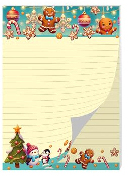 Buntes Briefpapier Schreibblock Briefbögen Notizblock mit Linien Weihnachten Winter Weihnachtsstiefel Wichtelgeschenk für Kinder Jungen Mädchen Schule (1 Block A5 mit 25 Blättern)