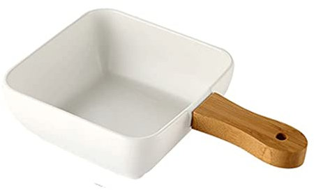 KHYTEBV Cuencos creativos con Mango de Madera, Plato de cerámica, Suministros de Cocina Modernos nórdicos, Plato Hondo de Gran Capacidad, Plato para Ensalada de Frutas, Cuenco de cerámica