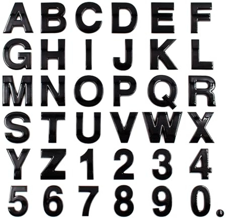 ABS Kunststoff Buchstaben Embleme 25x25mm für Auto Motorrad Briefkasten individuelle Kunststoffbuchstaben Aufkleber zum Aufkleben selbstklebend wetterfest (Schwarz Glanz)