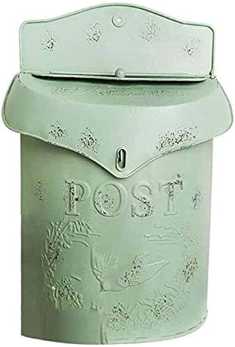 Wall-Mount Mailbox Classic Large American Style Letterbox Wall Mounted Mailbox Vintage Outdoor Front Door Safes Post Box Lockable Galvanised Steel Letter Racks-Green