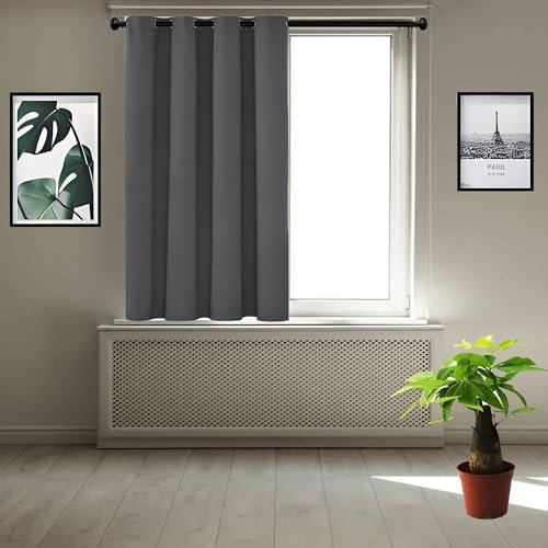 JIAHAO Vorhang Verdunkelung 1Er Set 95 x 90 cm Blickdicht Abdunkelnd Luftig Fadenvorhang mit Stangendurchzug Dicke Thermogardine für Fenster Wohnzimmer, Dunkelgrau