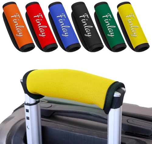 4 Stück Personalisierte Gepäckgriff Wrap, Personalized Luggage Handle Wrap, Individuell Gepäckgriff Wrap Mit Namen, Gestickt Gepäcktasche Griffschutz (Gelb)