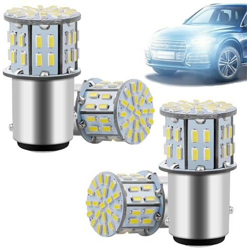 P21 1157 BAY15D LED Bulbs, Super Bright White 12V 5W 50SMD with Single Contact Base for Car Truck Camper Trailer RV Boat Yard Reverse Lights Stop Brake Indicators Tail Turn Signals (Pack of 4)