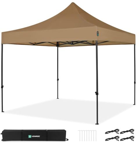 Pavillon Easy-Up 3 x 3 m – Gartenzelt mit Stahlrahmen, wasserdichte Plane, UV-Schutz 50+, Transporttasche mit Rädern – modular und erweiterbar (3x3m, Beige)