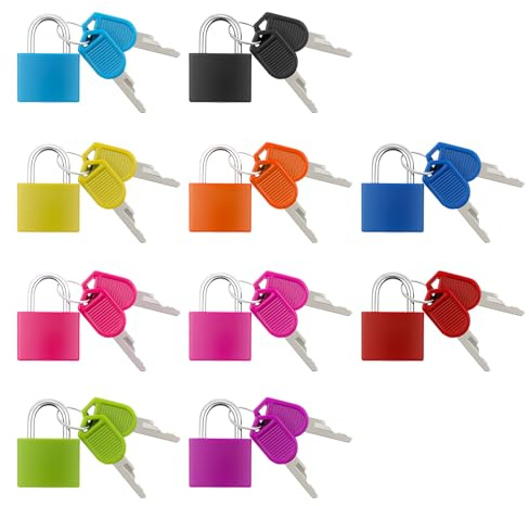 Prasacco Juego de 10 candados para equipaje, candado con 20 llaves, 10 colores, pequeño candado de acero inoxidable, resistente, multiusos, para equipaje, armarios, taquillas, cajas de herramientas