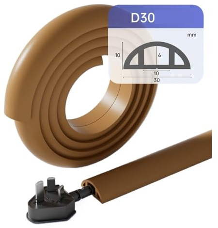 AYWTIUN 1M Soft Pvc Protector Floor Cable Raceway Cable Concealer Wire Hiders Duct Wall Cord Cover Sleeve To Hide Wall Mount Tv Cords Wires for cables(D30 Brown)