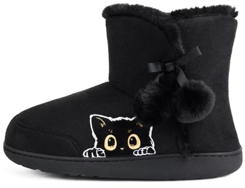 GURGER Pantofole a Stivaletto Donna Invernali Calde Pelose da Casa Interno Stivaletti da Casa Pantofole Alte Inverno con Motivo Animale Cartoon Cane, Nero 36 37