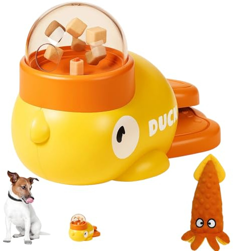 KBCYRT Interactive Cat Treat Dispenser & Dog Treat Dispenser Toy, Slow Feeder Puzzle for Fast Eaters, Mental Stimulation Food Dispensing Toy for Small/Medium Pets, Includes 1 interactive chew toy
