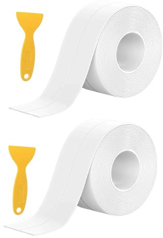 NVTEGR 2 Rolls Self Adhesive Bath Sealant Strip With 2 pcs Sealing Tool, White Waterproof Sealant Tape, Bathroom Sealant Tape for Bathroom, Kitchen, Bathtub, Toilet, Wall Floor