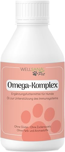 Omega 3 Algenöl | Hunde Nahrungsergänzungsmittel | Wellsana® Omega-Komplex mit Lachsöl & Mariendistel für Hunde | 250 ml