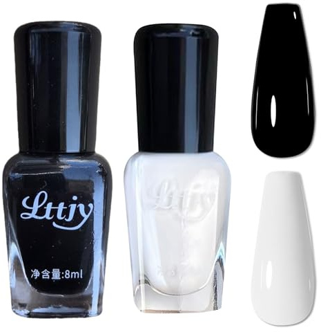 Black White Nail Polish Set - Classic White Nail Varnish & Black nail Polish - 60 Seconds Quick Dry Nail Varnish - Breathable nail Polish - No Chip Long Lasting for Women French Manicure
