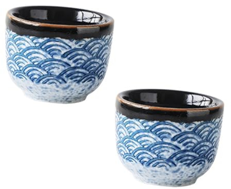 Zerodeko Tazze da Sake Giapponese in Ceramica Smaltata 2 Pezzi capacità 35ml Stile Elegante Design Ondulato per Servire Liquori e Decorazione Casa