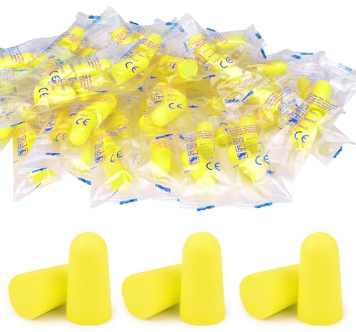 60 Pairs Ultra Soft Foam Ear Plugs, 38dB SNR Noise Reduction Earplugs for Sleeping Hearing Protection Travel Study Concentration Construction Site (Yellow, One Size)