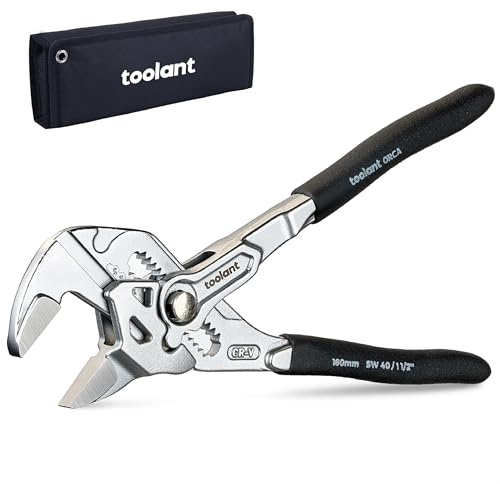toolant 7-Inch Chrome Plated Pliers Wrench, CR-V Adjustable Wrench with Anti-Rust Coating, Smooth Parallel Jaws, Rubber Anti-Slip Grip and Storage Pouch for Home Repair, Plumbing, Nuts, Water Pipes