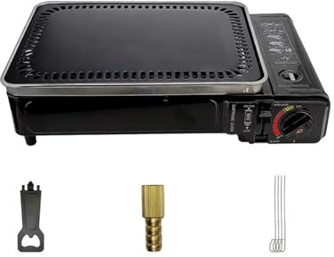 TRDEWR Camping Stove Portable BBQ Stove Grill Gas Outdoor Stainless Steel Camping Cooking Picnic Barbecue Tools Small And Portable(Black)