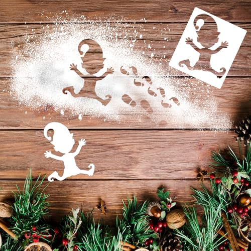 KLINNA 6 Stück Weihnachten Schablonen Set, Malschablonen für Wichtel Tür Zubehör | Mit Fußabdrücke & Handabdrücke Motiven | Wiederverwendbarer Kunststoff für Fenster & DIY Deko