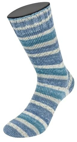 MEILENWEIT 8-fach 150g Print 9985 - Petrolblau/Ecru/Lila/Jeans/Hell-/Mittelgrau