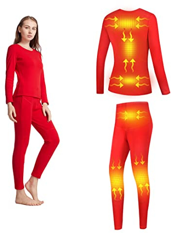 Heated Trousers USB Electric Thermal Underwear Women's Functional Thermal Underwear Long Sleeve T-Shirt and Pants Set with