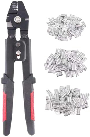 DOITOOL Strumento per Crimpare Funi e Fili con Tubo di Manicotto in Alluminio Pinza Crimpatrice a Doppio Barilotto con Impugnatura Antiscivolo in PVC Blocco di Sicurezza e 180 Manicotti