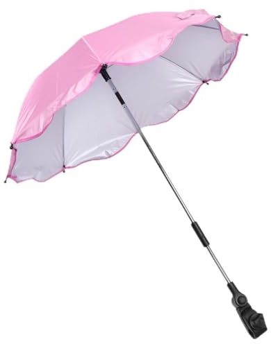 LOEFLIFA Sombrilla para Carrito de Niña con Protección UV Multifuncional y Fácil de Instalar Paraguas para Cochecito Exterior Color Rosa