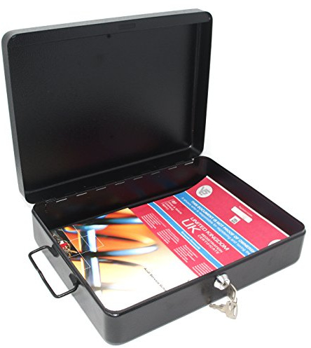 Lockable Document Storage Box, 12 Inch (30cm) Steel Security Box with Bolt Down Floor Mounting Kit for Documents, Medication and Valuables