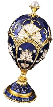 Whoasyst Crystal Rhinestones Eggs Shaped Storage Box Handmade Alloy Construction Trinket Organiser with Enameled Finish Exquisite Handcrafted Enameled Eggs Decorative Box for Jewelry Storage