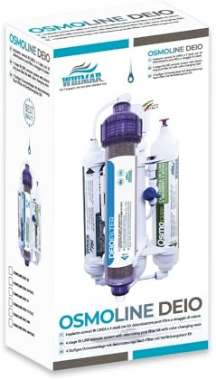 Whimar OsmoLine Deio 50 GPD 190 L/g – Impianto Osmosi Inversa RO/DI con Membrana Vontron, Flush Valve e Deionizzatore per Acquario Reef e Tropicale