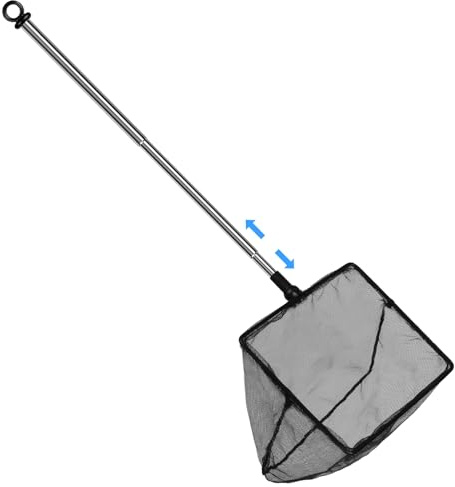 Flintronic Petit épuisette pour aquarium, petit filet carré/rond, avec poignée en métal extensible, pour aquariums, petits étangs, ruisseaux, poissons