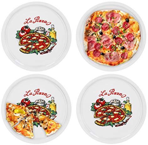 Van Well - Set di 4 piatti da pizza “Napoli” in porcellana, diametro 30,5 cm, con stampa