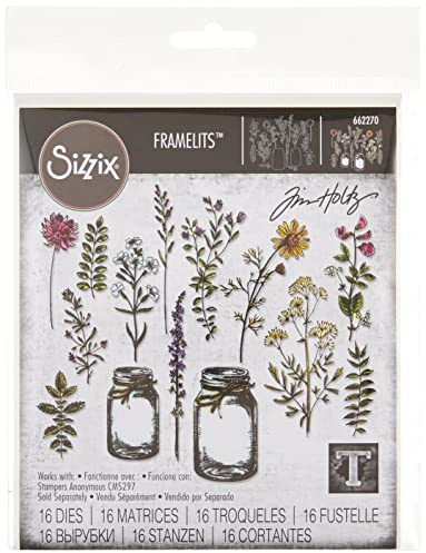 Sizzix Die Set , Flower Jar by Tim Holtz, 16 Pack, Multi Color, One Size Framelits, Multicolor