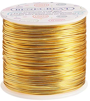 BENECREAT Aluminiumtråd, 17 Gauge (1,2 mm) 116 m, anodiserad, för smycken, hantverk, pärlor, blombindning, färgad hantverkstråd i aluminium, ljust guld