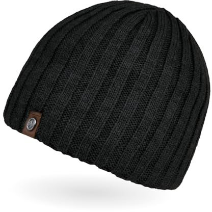 Neverless® Beanie Herren Strick-Mütze Winter-Mütze Rippstrick Optik Schwarz