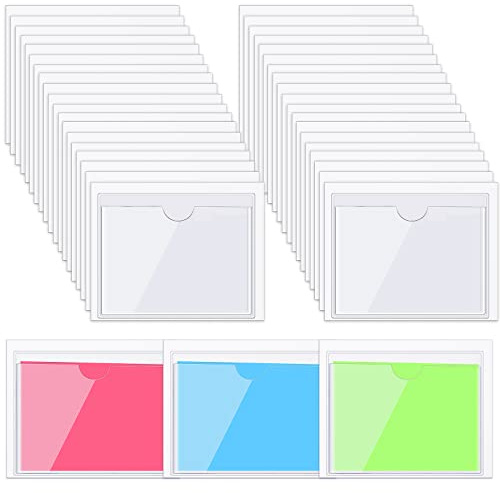 Chinco 30 Pcs Self Adhesive Pockets, Bin Labels for Storage Bins, Clear Pocket Label Sleeves, Plastic Index Card Holder with Top Open for Organizing Bins Box Drawer(2.75 x 3.5 Inches)