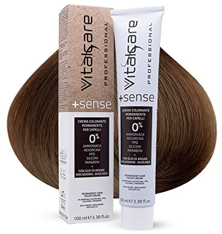 Vitalcare | +Sense - Crema Colorante Capelli, Senza Ammoniaca, Resorcina, PPD, Siliconi - Con Olio Di Argan, Macadamia e Avocado, 6/3 Biondo Scuro Dorato