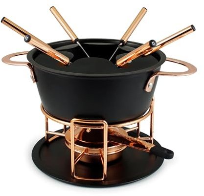 Swissmar Realp 11-Piece Cast Aluminum Fondue Set - Ideal for Melting Cheese & Chocolate Fondue, Oil & Broth Cooking - Perfect for Kitchen Collection & Wedding Gifts - 1.5 Liter / 1.58 Quarts