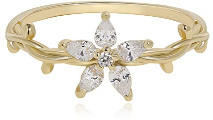 Meissa Anillos de Amistad Hechos a Mano de Plata Esterlina 925 para Niñas Anillo de Enredadera de Flores Anillo Delicado para Apilar Anillo Floral (Oro - 9,62)