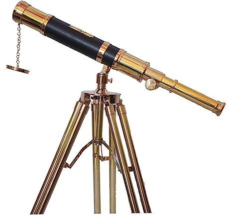 Antique Marine Shiny Brass Telescope Vintage Tripod Standing Telescopes Nautical Black Leather Cover Tube Gifts sail Boat