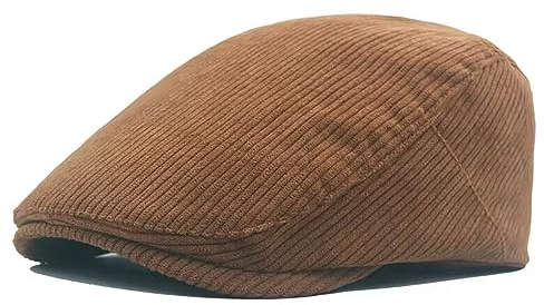 QI YUAN Gorra de ala plana para hombre de pana, gorra de ala plana, gorra de ala deslizante, gorra deportiva, gorra de Newsboy, marrón, 55-60