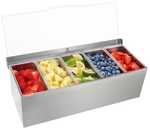 MOLIGOU Chilled Condiment Server, Stainless Steel Chilled Condiment Tray with Lid, Ice Fruit Serving Containers with 5 Removable Compartments