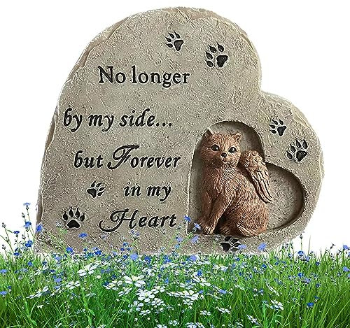 Jomewory Piedras conmemorativas para Gatos,Piedra del jardín del Gato Piedras conmemorativas del ángel del Gato - jardín para Gatos, lápidas para Gatos Resistentes a la Intemperie Resina