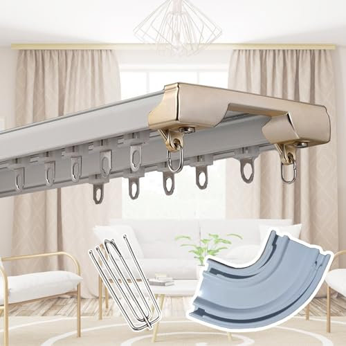 Vorhangschiene Wohnzimmer Vorhang Doppelspuren Rute, Vorhangstracksystem mit Einer 90 -Grad -Ecke, Decke Montiert Aluminium Gardinenstange für Die Privatsphäre von Gebieten ( Color : White , Size : 4.