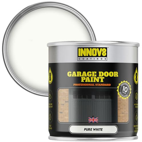 INNOV8 COATINGS GARAGE DOOR PAINT - NO PRIMER OR TOP COAT - SATIN - 750 ml - Professional Standard - Fast Dry - Exterior & Interior - uPVC, Metal, Aluminium, Wood GARAGE Door - WHITE